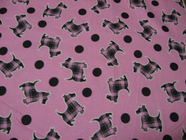 Image 0 of Scottie Dog flannel blanket  cotton terrier balls pink plaid