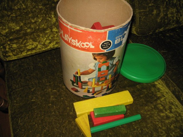 Image 1 of Playschool blocks vintage wood primary colors teacher children
