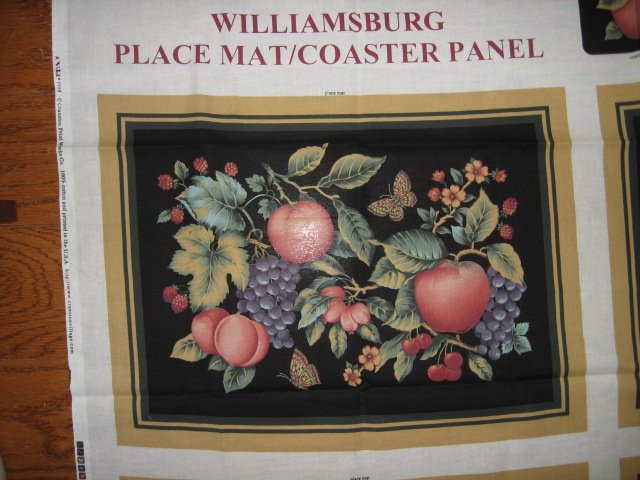 Image 1 of Williamsburg placemats coasters butterfly fruit set of four black Panels to Sew 