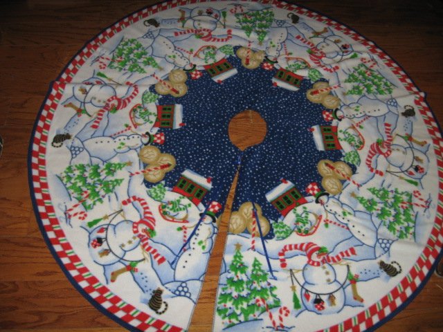 Image 1 of Peppermint Hill Fleece Christmas tree skirt finished surged edge satin tie 