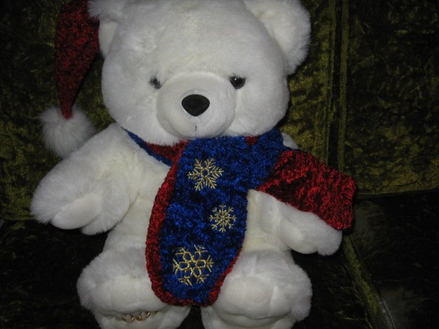 Image 0 of Teddy Bear collectible with Christmas scarf and cap  rare 2001 18