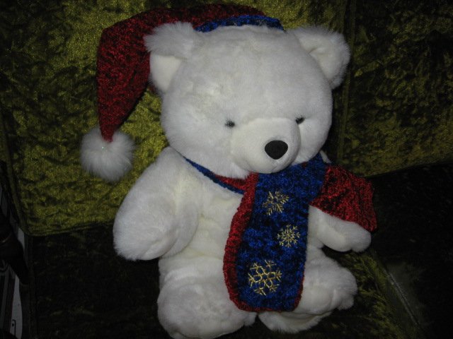 Image 1 of Teddy Bear collectible with Christmas scarf and cap  rare 2001 18