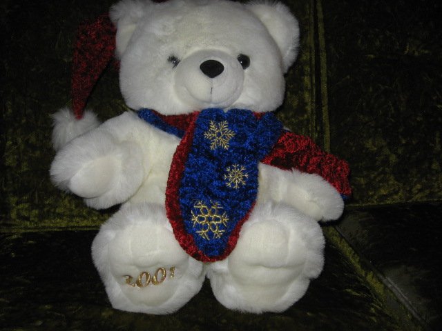 Image 2 of Teddy Bear collectible with Christmas scarf and cap  rare 2001 18