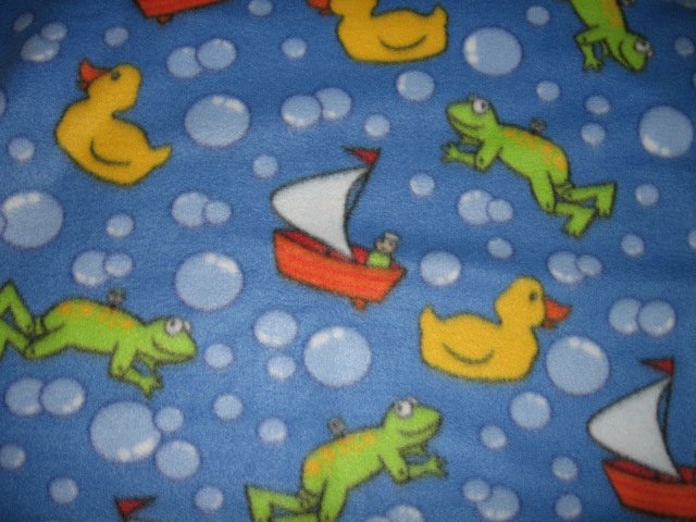 Frog fleece  blanket bathtub boat bubbles duck 30x45 blue 