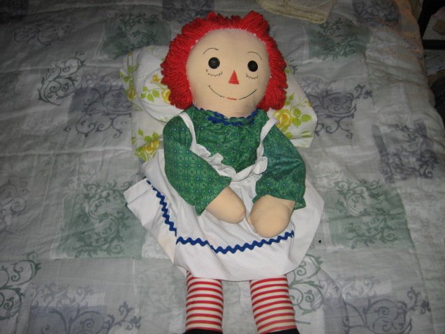 Image 0 of Raggedy Ann doll soft dress apron yarn hair