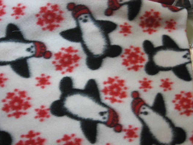 Image 0 of Penguin with red hat  snowflakes Fleece  toddler daycare  blanket 29X36