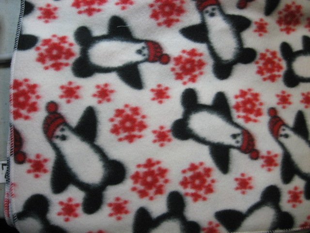 Image 1 of Penguin with red hat  snowflakes Fleece  toddler daycare  blanket 29X36