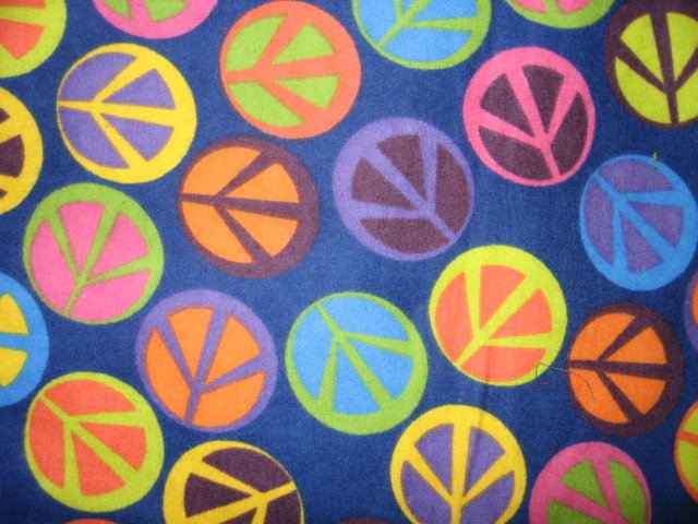 Retro peace signs on dark blue Flannel baby receiving blanket 40 X 34 inches 