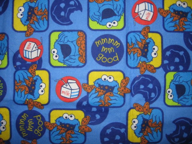 Image 1 of Elmo Cookie Monster mmGood Blue Flannel Baby Blanket or toddler 