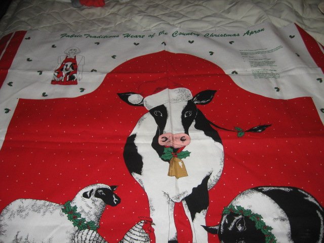 Image 0 of cow sheep chicken pig Christmas apron to sew cotton