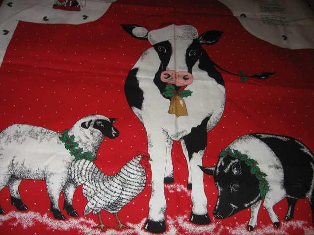 Image 1 of cow sheep chicken pig Christmas apron to sew cotton
