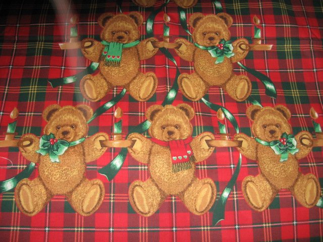 Image 1 of Teddy Bear  Christmas red and green plaid apron to sew cotton