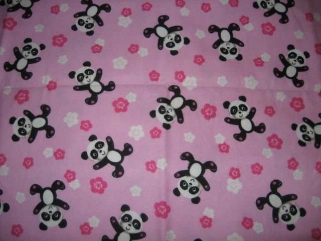 Image 0 of Panda bears handmade PALE Pink fllannel baby blanket toddler drag along comfort 