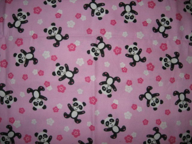 Image 1 of Panda bears handmade PALE Pink fllannel baby blanket toddler drag along comfort 