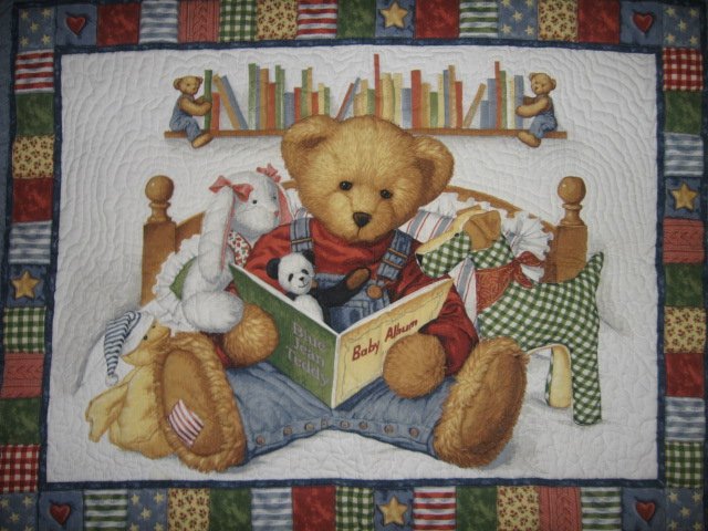 Blue Jean Teddy Baby Album crib quilt out of print