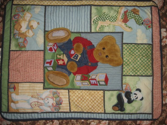 Blue JeanTeddy and friends blocks  crib quilt out of print