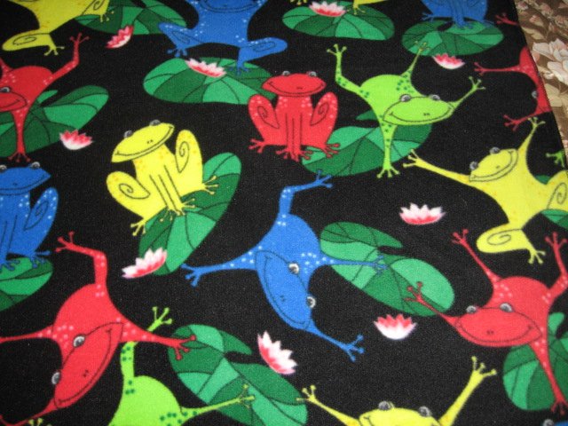 Image 0 of Frog lilly pad primary colors black fleece  blanket  28 x 30