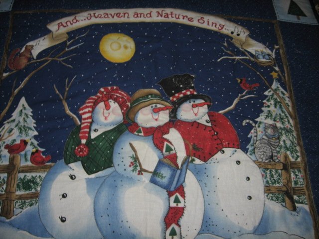 Image 1 of Snowmen christmas carol quilted winter wall hanging 