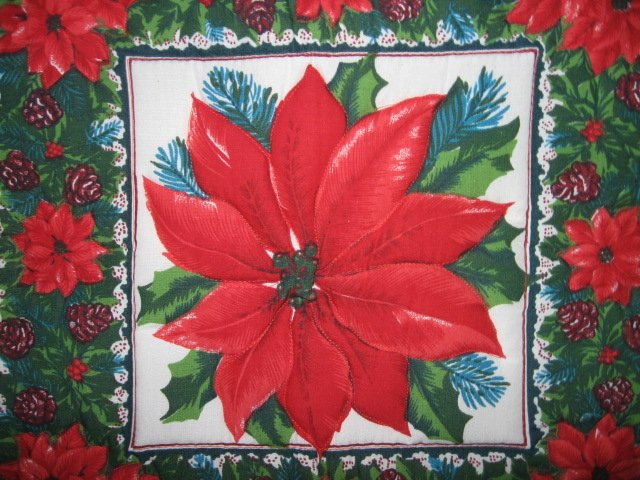 Image 0 of pointsetia 20 inch square padded quilted christmas pillow case