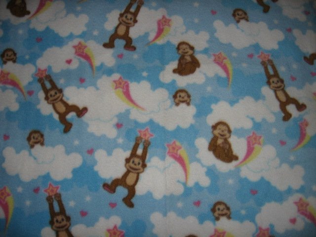 monkey on clouds shooting stars blue sky fleece blanket  