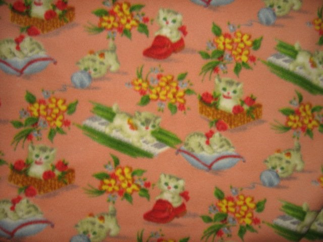 Image 0 of cat flower basket blanket or for toddler day care salmon color