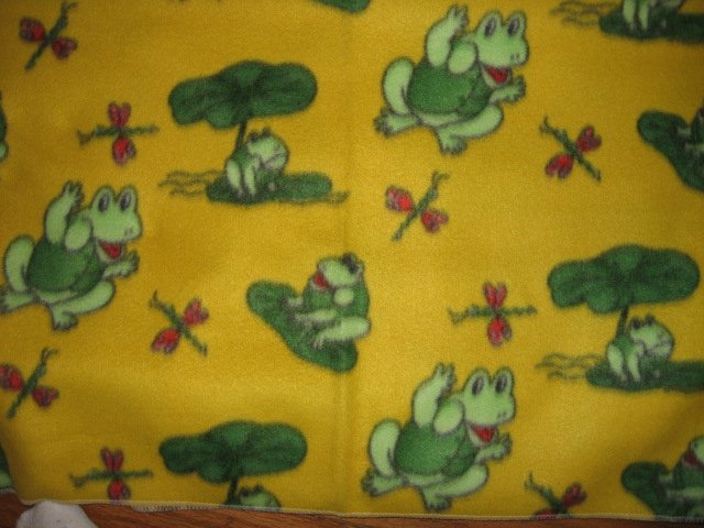 Image 0 of Frog dragonfly yellow fleece blanket for toddler daycare or car seat