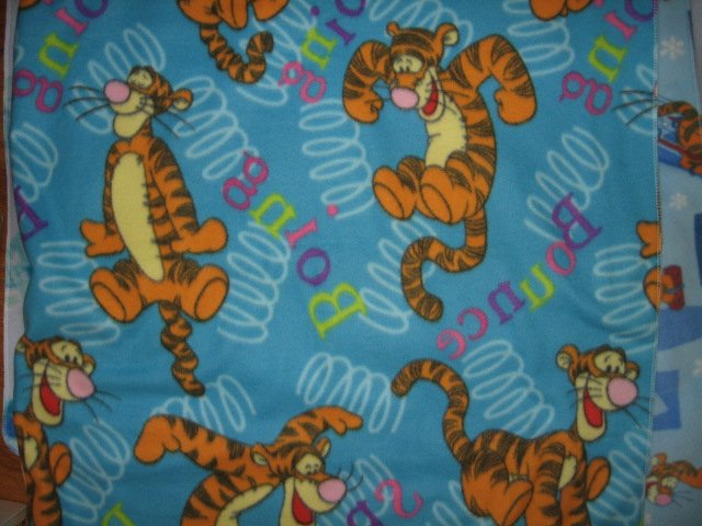 Image 0 of Just Tigger bouncing day care toddler fleece blanket 30 by 36 inches blue