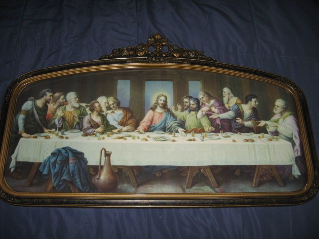 Image 3 of Jesus Apostle Last Supper print exquisite carved frame glass vnt decorative  