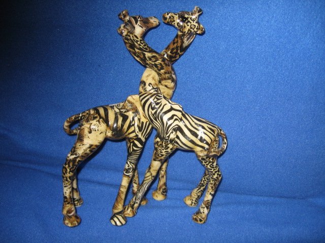 Image 1 of Two giraffes intertwinable resin figurines rare 13 inches tall