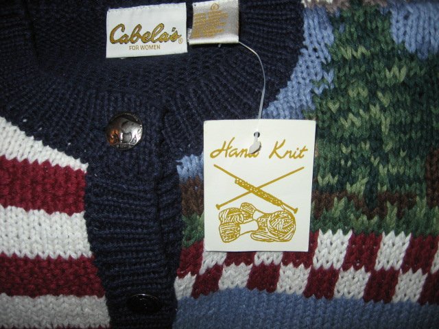Image 1 of Cabela's for women hand knit patriotic red white blue large sweater