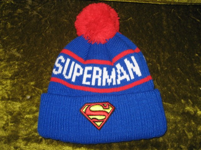 Superman Winter knit double thick hat pompom  