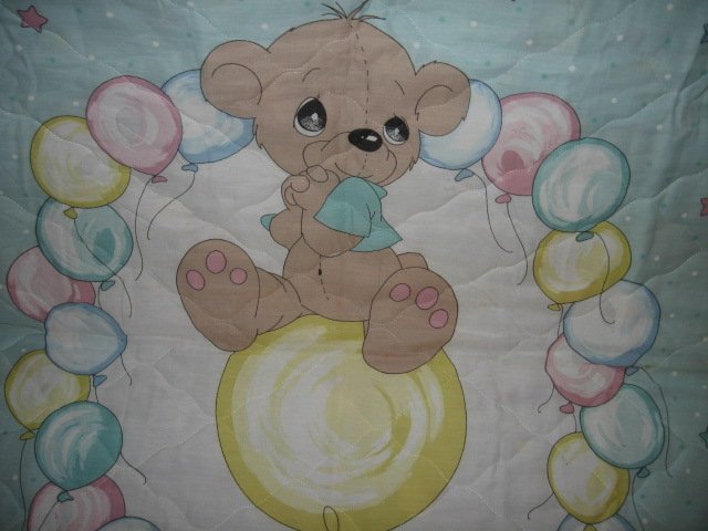 Image 1 of Boy Teddy Bear Precious Moments baby crib Quilt 