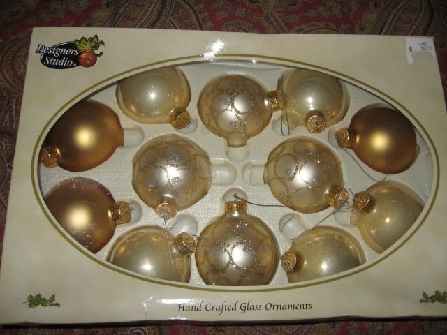 Image 0 of Ornament Designers Studio Hand Crafted Glass 2 sets of Twelve gold