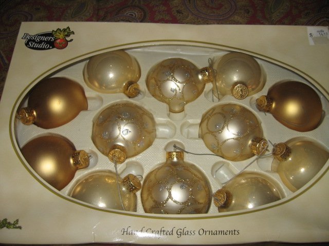 Image 1 of Ornament Designers Studio Hand Crafted Glass 2 sets of Twelve gold