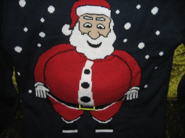 Image 1 of Santa big belly stuffed sweater size medium like new