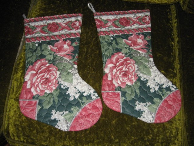 Image 0 of flower  Christmas set of two 15 inch Quilted stockings 