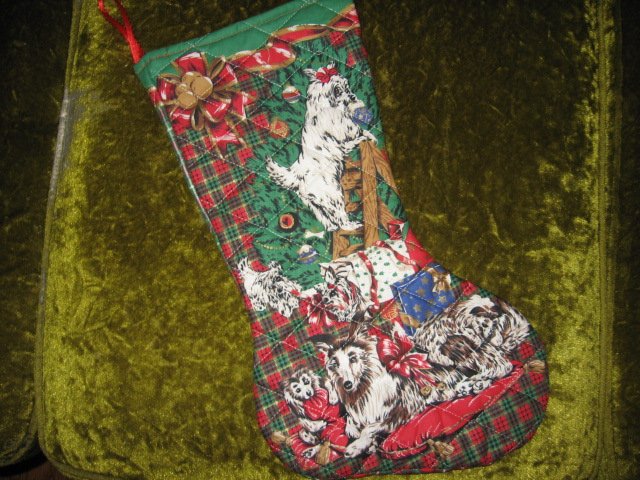 dogs Quilted Christmas stocking 17 inch  with hanger