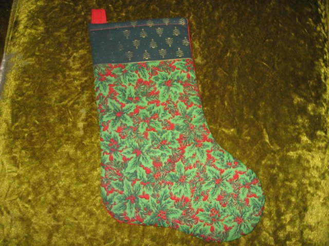 Holly flowers 12 inch Quilted Christmas stocking with hanger