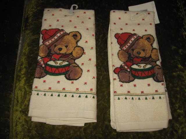 Image 0 of Kitchen towel Teddybear drummer Christmas set of two