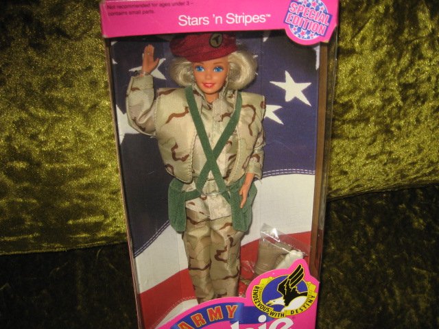 Image 1 of Army Stars Stripes Barbie doll with accessories 11 inch new in box