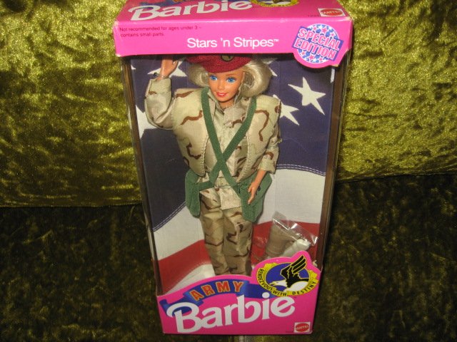 Image 2 of Army Stars Stripes Barbie doll with accessories 11 inch new in box