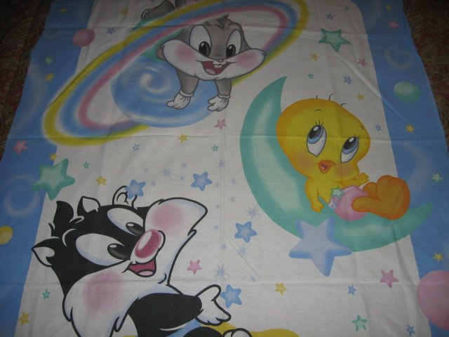 Image 1 of Tweety Bugs Sylvester baby Looney Tunes cotton fabric crib or wall panel to sew 
