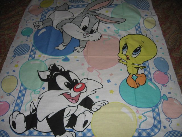 Image 1 of Tweety Bugs Sylvester balloons baby Looney Tunes cotton fabric panel to sew 