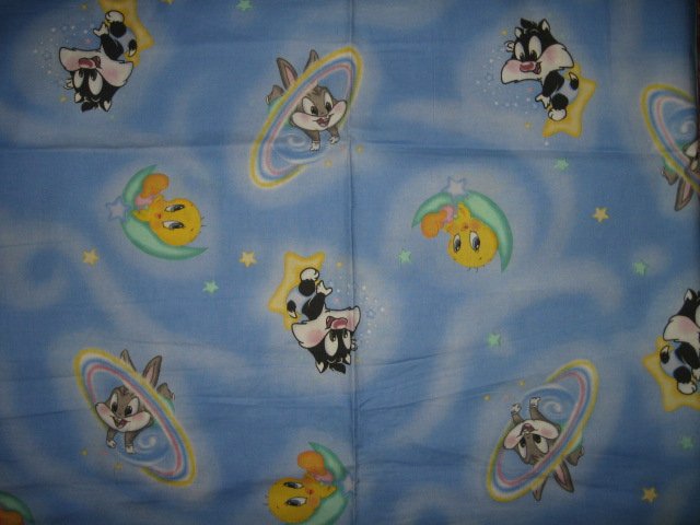 Image 0 of Tweety Bugs Sylvester in space baby Looney Tunes cotton fabric piece
