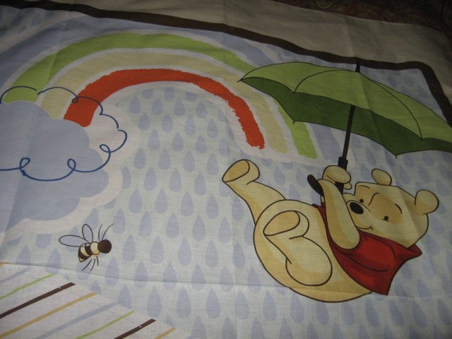 Image 0 of Disney Piglet Tigger Pooh umbrella cotton fabric windy day wall panel to Sew