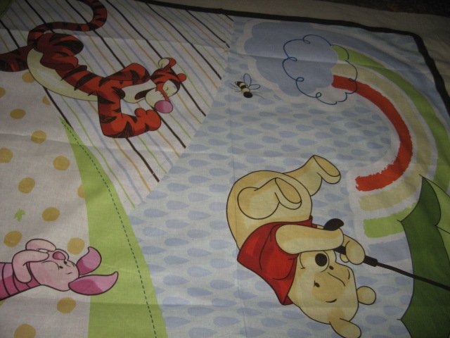 Image 1 of Disney Piglet Tigger Pooh umbrella cotton fabric windy day wall panel to Sew