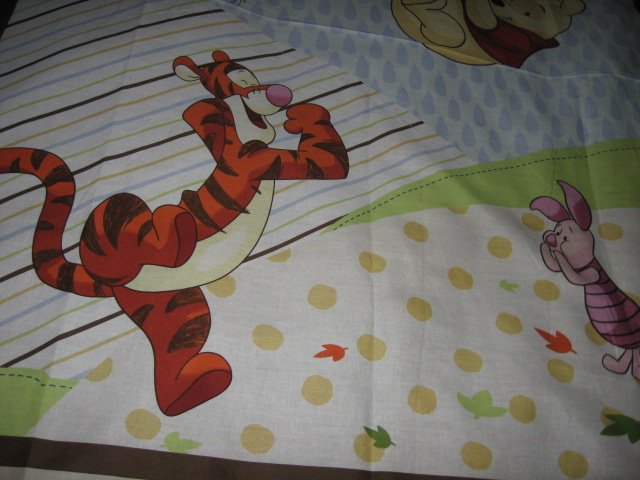 Image 2 of Disney Piglet Tigger Pooh umbrella cotton fabric windy day wall panel to Sew