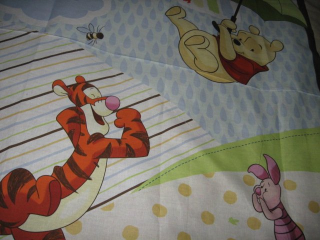 Image 3 of Disney Piglet Tigger Pooh umbrella cotton fabric windy day wall panel to Sew