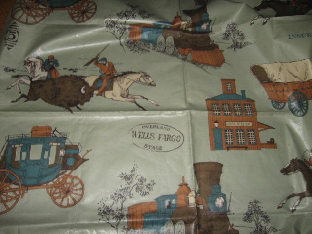 Image 1 of Wells Fargo stagecoach oilcloth fabric  
