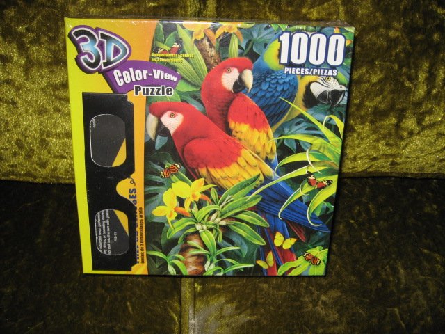 Image 1 of Majestic Macaws 3D Color view 1000 piece puzzle 20 X 27 